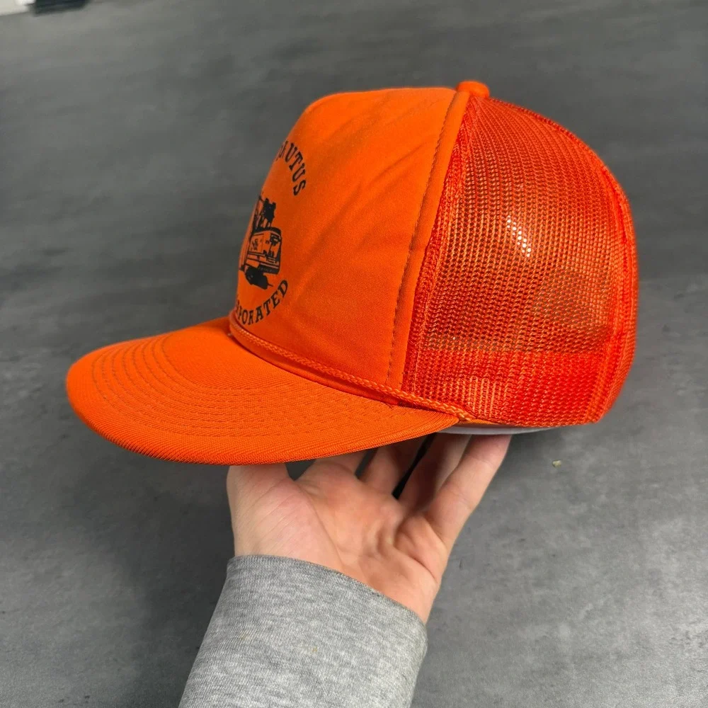 Vintage‎ 80s Hanes Big Brutus Incorporated Trucker Hat Orange Mesh Snapback Cap - Picture 3 of 7